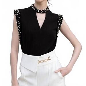 NEW INA FASHION isadora pearl detail top in black